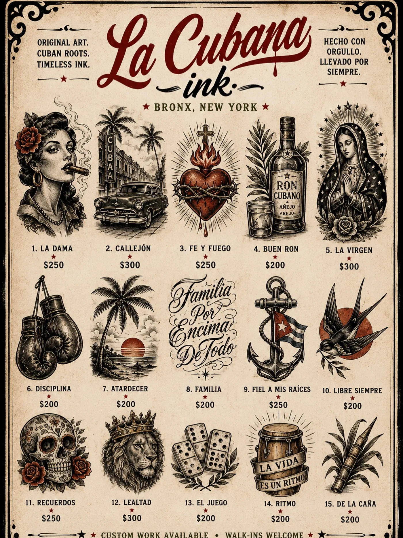 La Cubana Inks flash menu